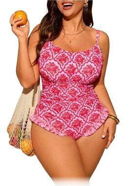 Jasmine Rain NWT Pink Floral Ruffle One-Piece Swimsuit Sz 3XL